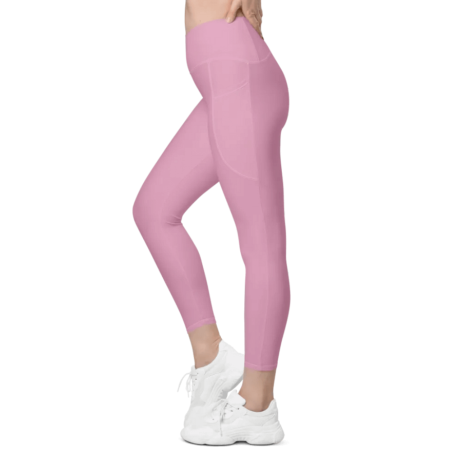 Plain Light Pink Light Summer Women's High Waisted Premium Crossover Leggings with Pockets by Treasure Pie product image (11)