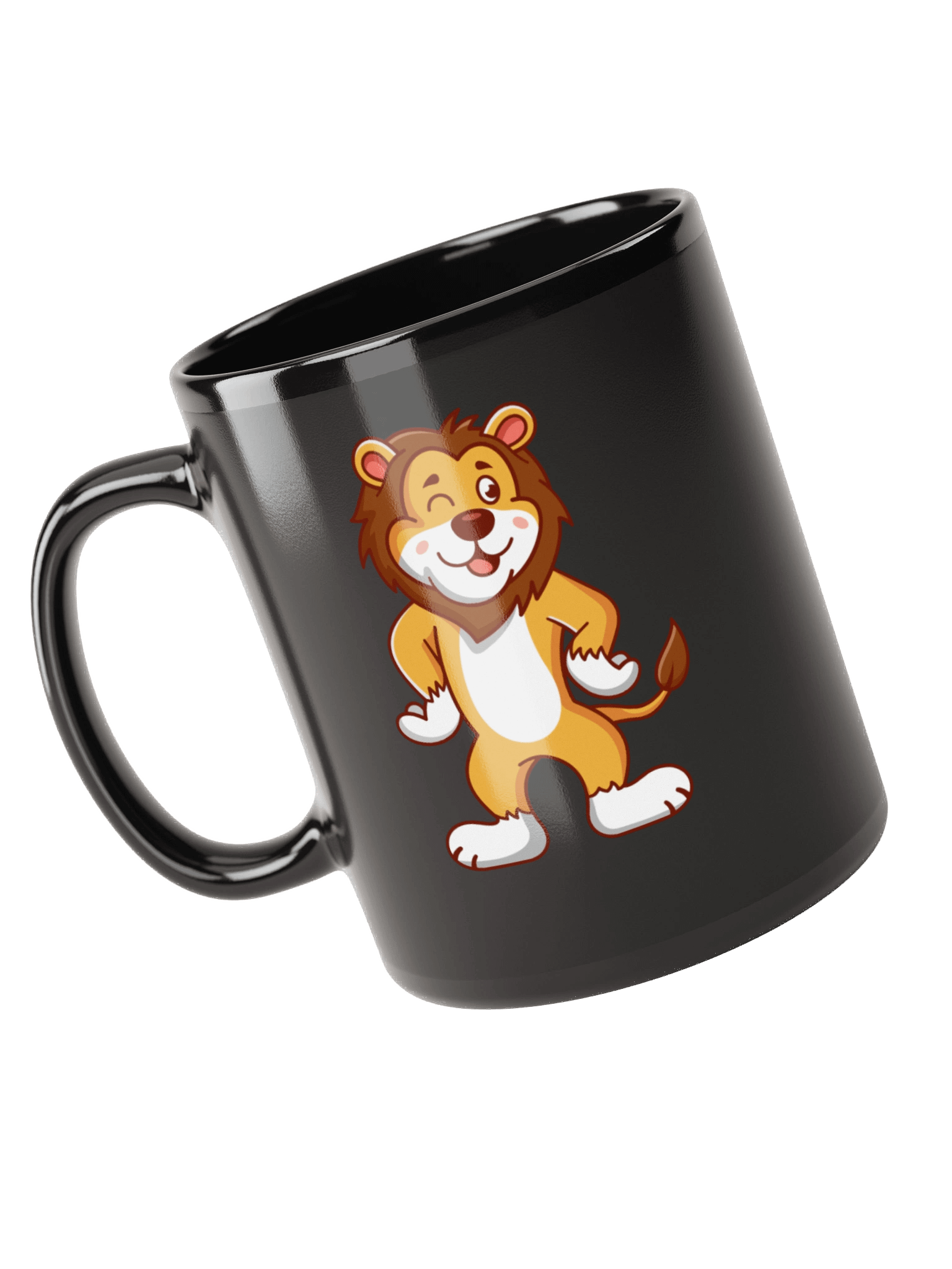 Cute Cartoon Lion Winking Black Coffee Mug product image (4)