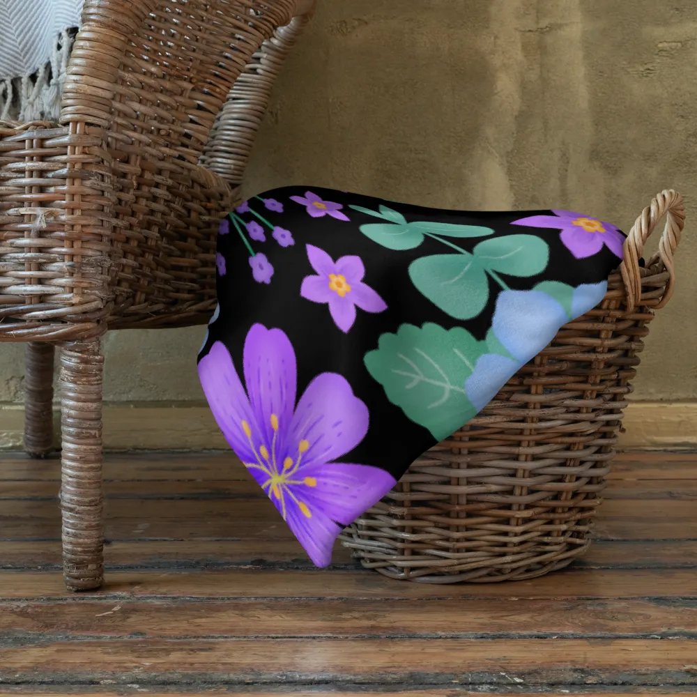 Vibrant Floral Blooms Blue Mauve Purple Blanket - Black product image (10)