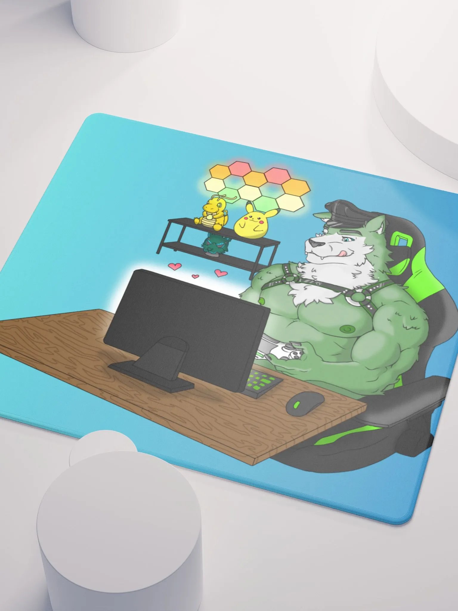 Cozy Wolf Dad Gaming Mouse Pad (Blue / Left) product image (6)
