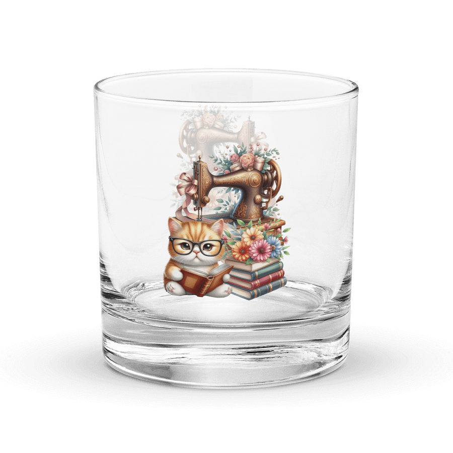 Whimsical Kitten and Sewing Machine Rocks Glass product image (3)