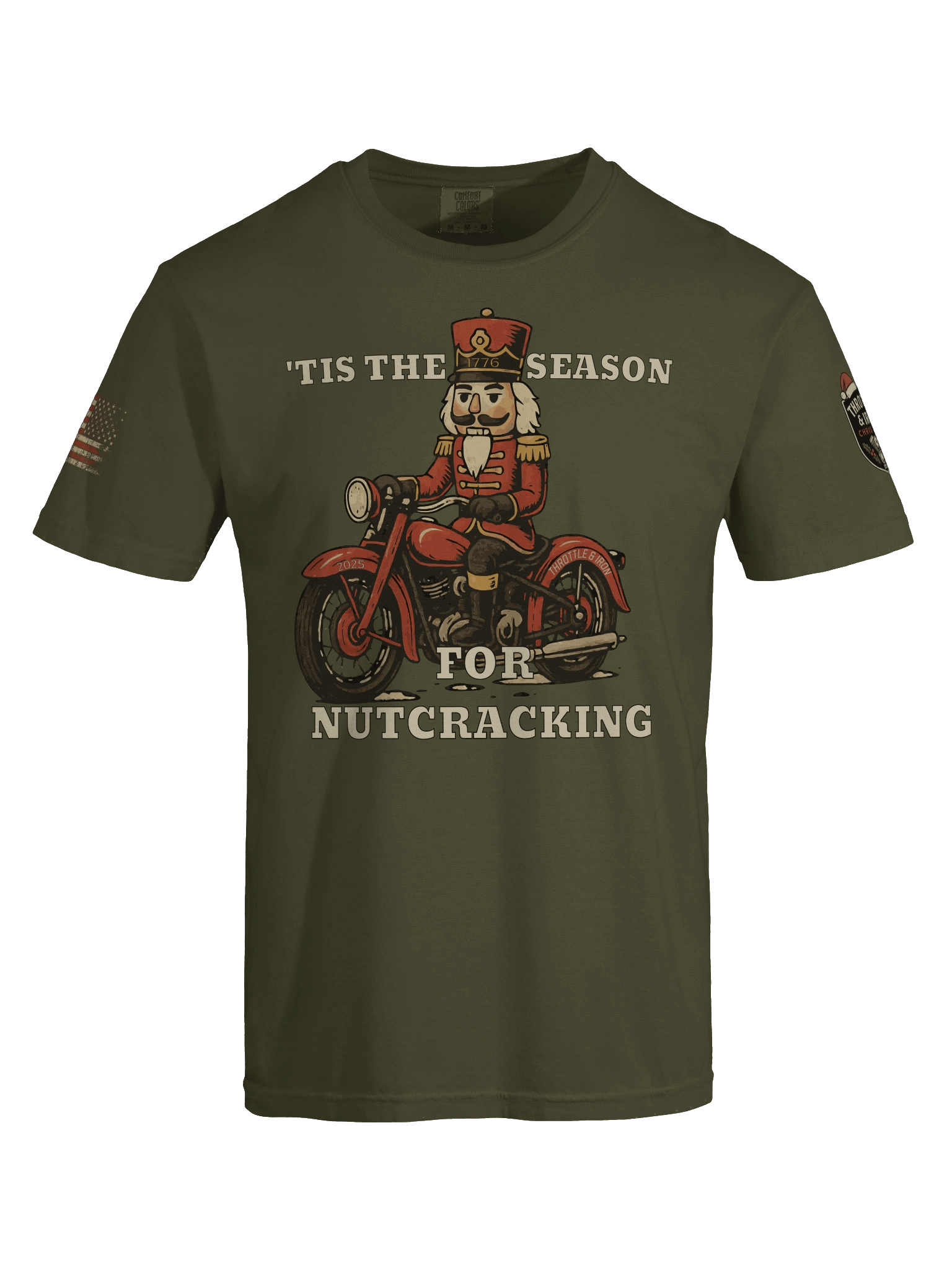 Throttle & Iron Christmas 2025 Limited Edition Tee — Holiday Badge + American Flag Sleeves product image (17)