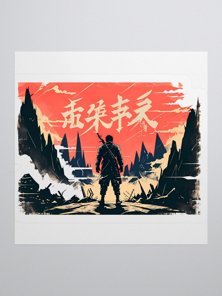 Epic Fantasy Warrior Art - Vibrant Mountain Landscape Sticker product image (1)