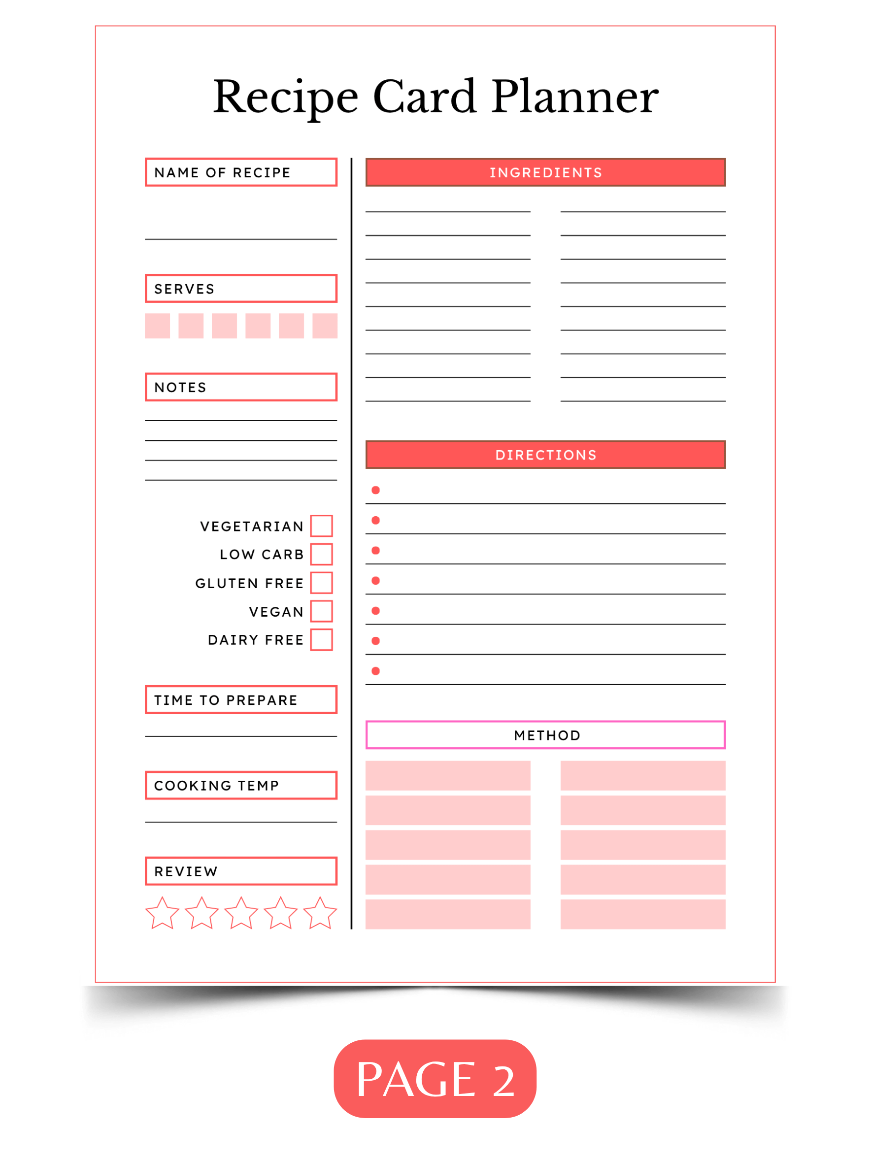 Chic Recipe Card Printable (Pink & Orange) product image (3)