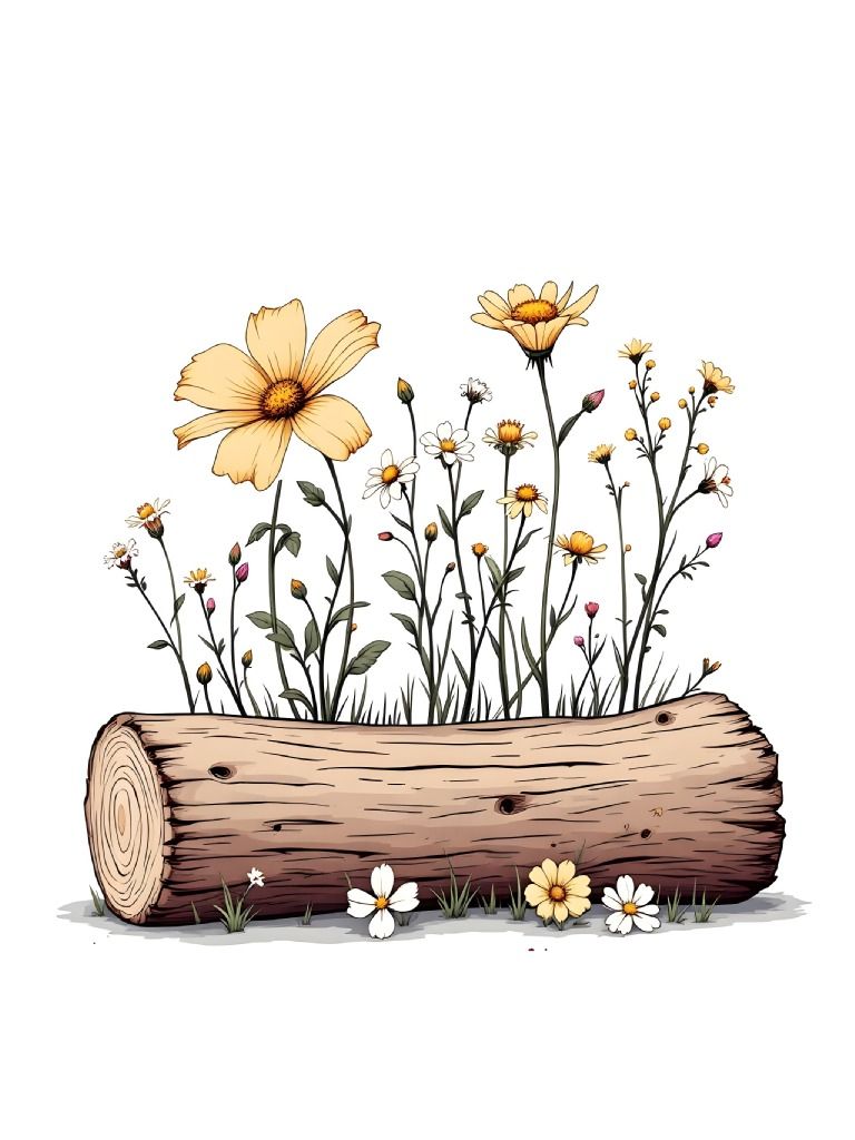 20 Wildflowers on Log Clipart Designs - Rustic Floral Illustrations Bundle for Crafts and Design Projects product image (4)
