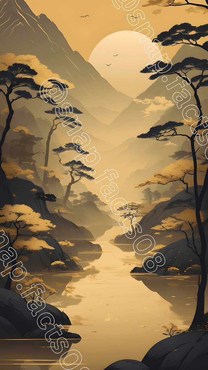 Zen Twilight – Golden Trees under a Silent Moon product image (1)