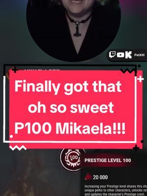 I was able to finally accomplish a dream achievement today by getting my main survivor on Dead By Daylight to P100! ❤️ Next goal is to P3 all my killers. 😊 |  @Dead by Daylight #P100 #MikaelaReid #Survivor #DeadByDaylight #DBD #ShirtMySurvivor #Twitch #TwitchStreaming #TwitchStreamer #Kick #KickStreaming #KickStreamer #FemaleGamer #FemaleStreamer 