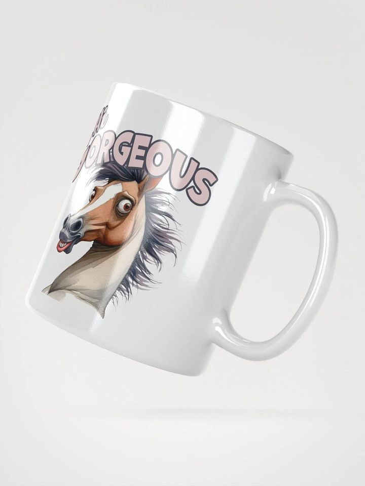"Hi Gorgeous." Funny Horse. White glossy mug product image (1)