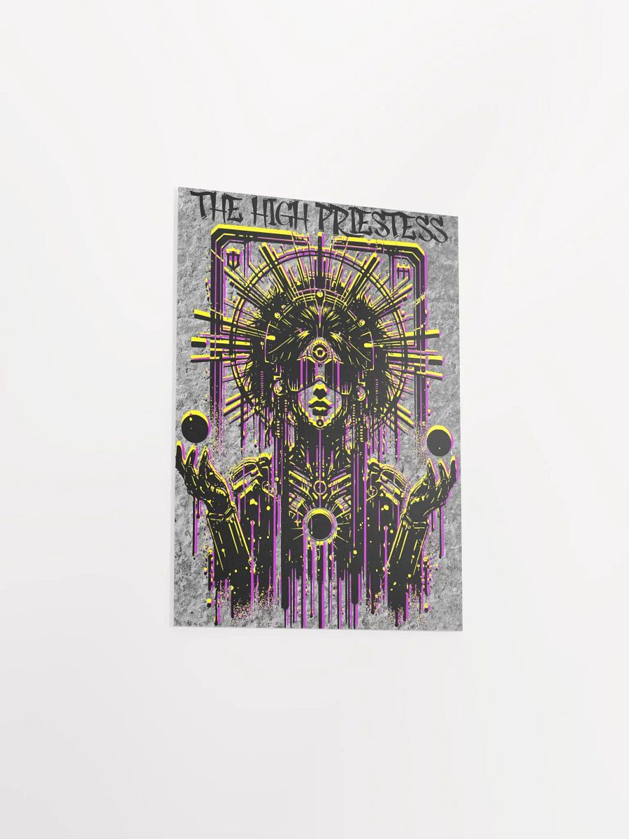 Cyberpunk Tarot Wall Art Poster – "The High Priestess" Card with Crystalline Headdress & Floating Orbs – Futuristic Graffiti Stencil Art Print product image (10)