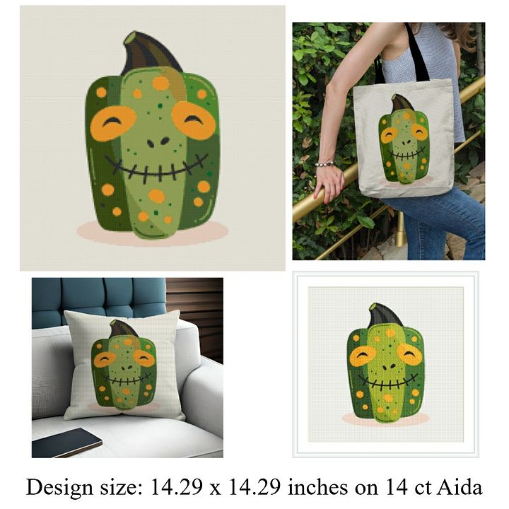 Charming Green Halloween Pumpkin Printable Cross Stitch Pattern product image (1)