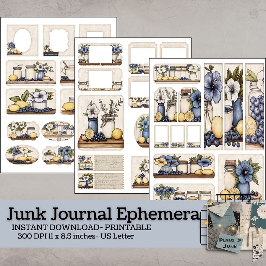 Blueberry Lemon Hibiscus - Printable Ephemera Set 1 V9 product image (1)