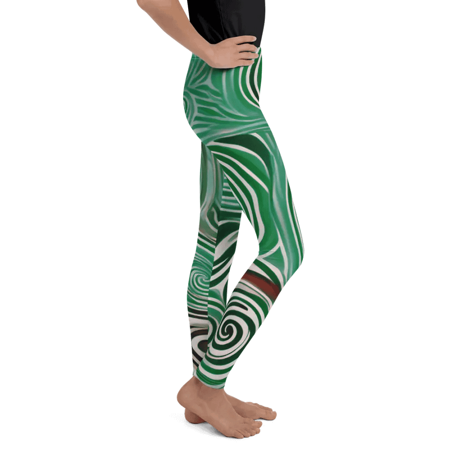 Funky Cool Green Liquid Tie-Dye Youth Leggings product image (3)