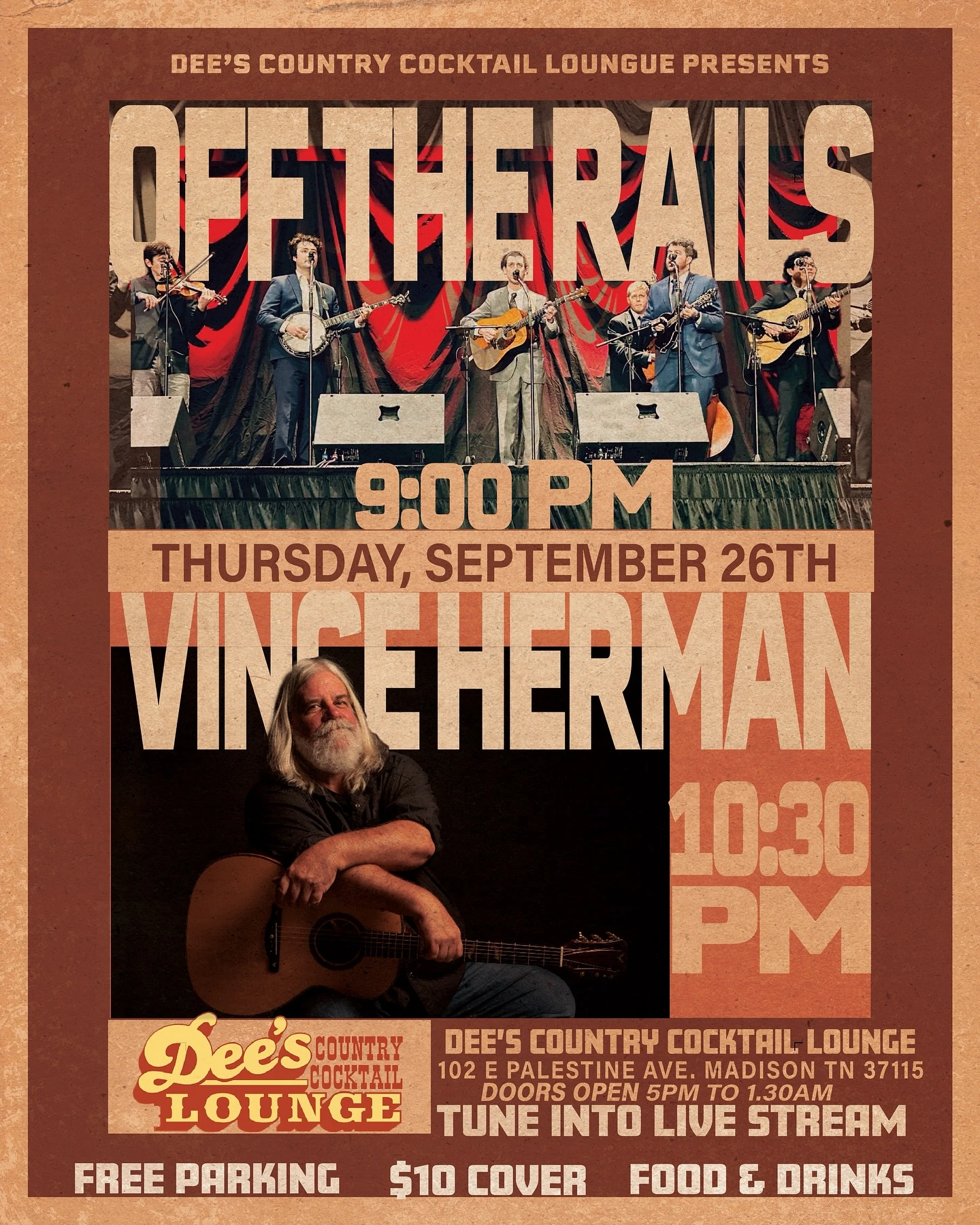 Dee’s Lounge! See you there! Mark your calendars for Thursday, September 26th. Off The Rails with Vince Herman! #nashville #b...