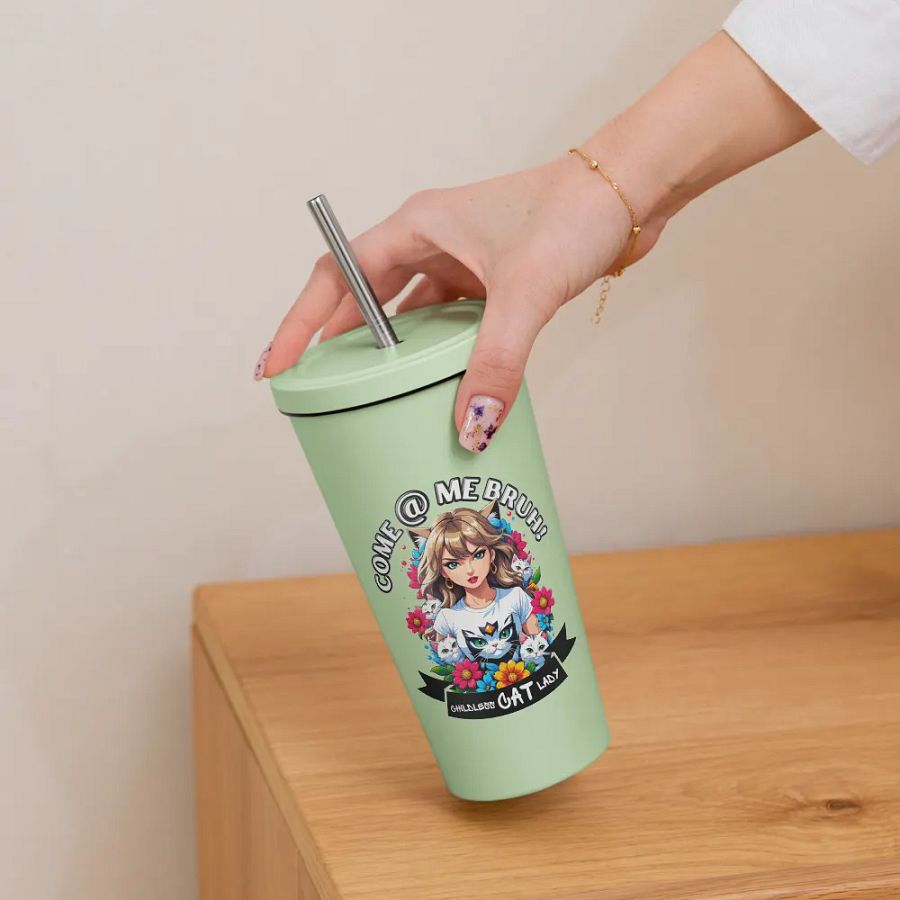Childless Cat Lady 20 oz Tumbler Cup - Mint - Insulated Tumbler with a Straw product image (6)