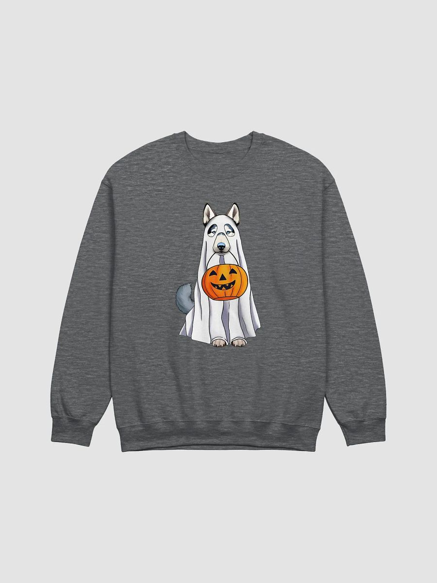 Siberian Husky Halloween Sweatshirt | Funny Fall & Halloween Husky Wearing a Ghost Costume with Pumpkin Basket product image (7)