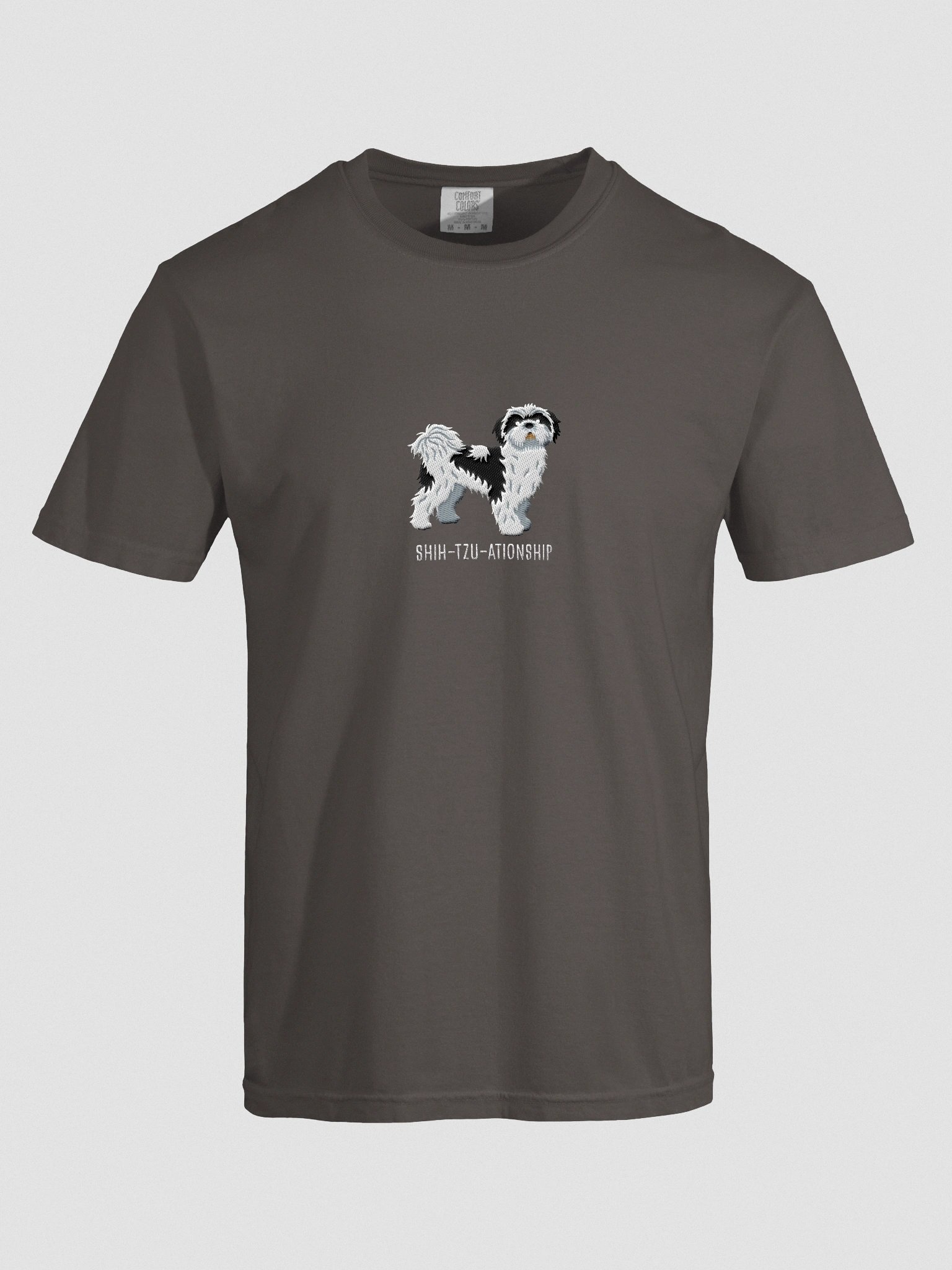 Shih-Tzu-ationship T-Shirt(Embroidered) of a Shih Tzu(Black & White) product image (10)