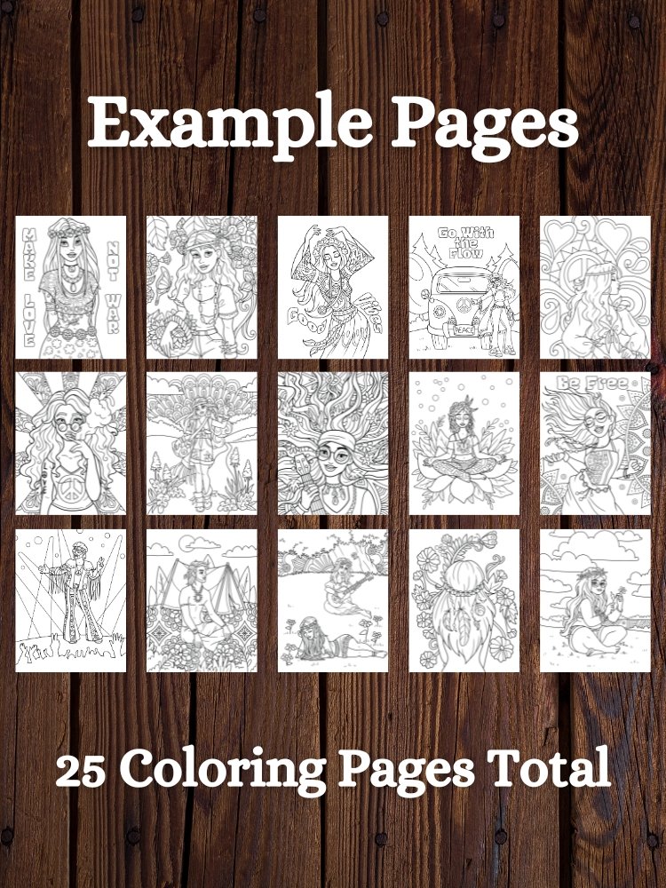 Hippies Printable Adult Coloring Pages product image (2)