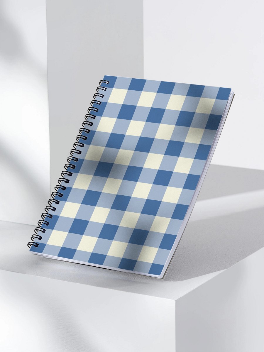 Blue & Cream Gingham Bullet Journal – Spiral Notebook with Dot Grid for Notes & Doodles product image (3)