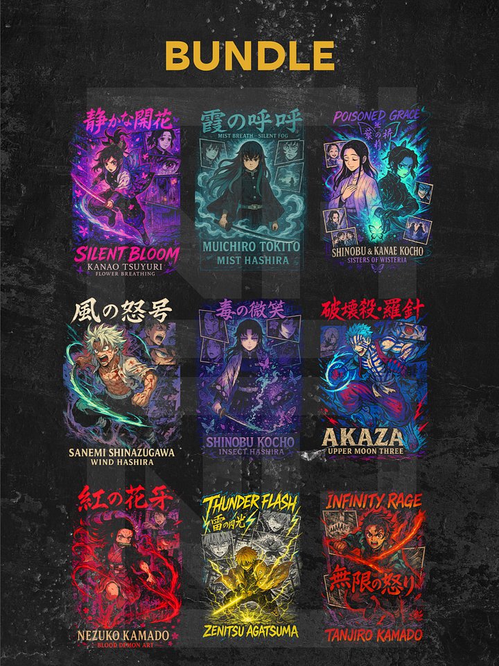 BUNDLE of 9 Demon slayer | Kimetsu no Yaiba t-shirt PNG designs product image (1)
