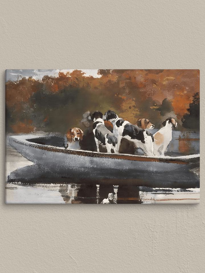Hunting Dogs In Boat Watercolor Canvas Print product image (1)