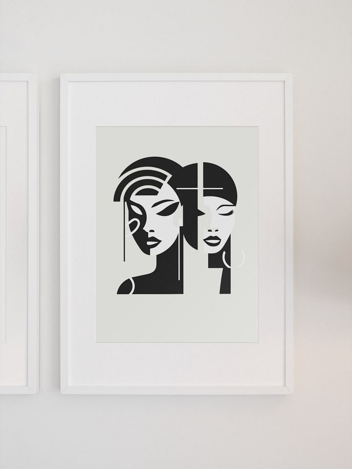 Black and White Minimalist Faces Poster, Abstract Dual Portrait Art Print, Modern Contemporary Graphic Wall Art for Stylish Decor product image (1)