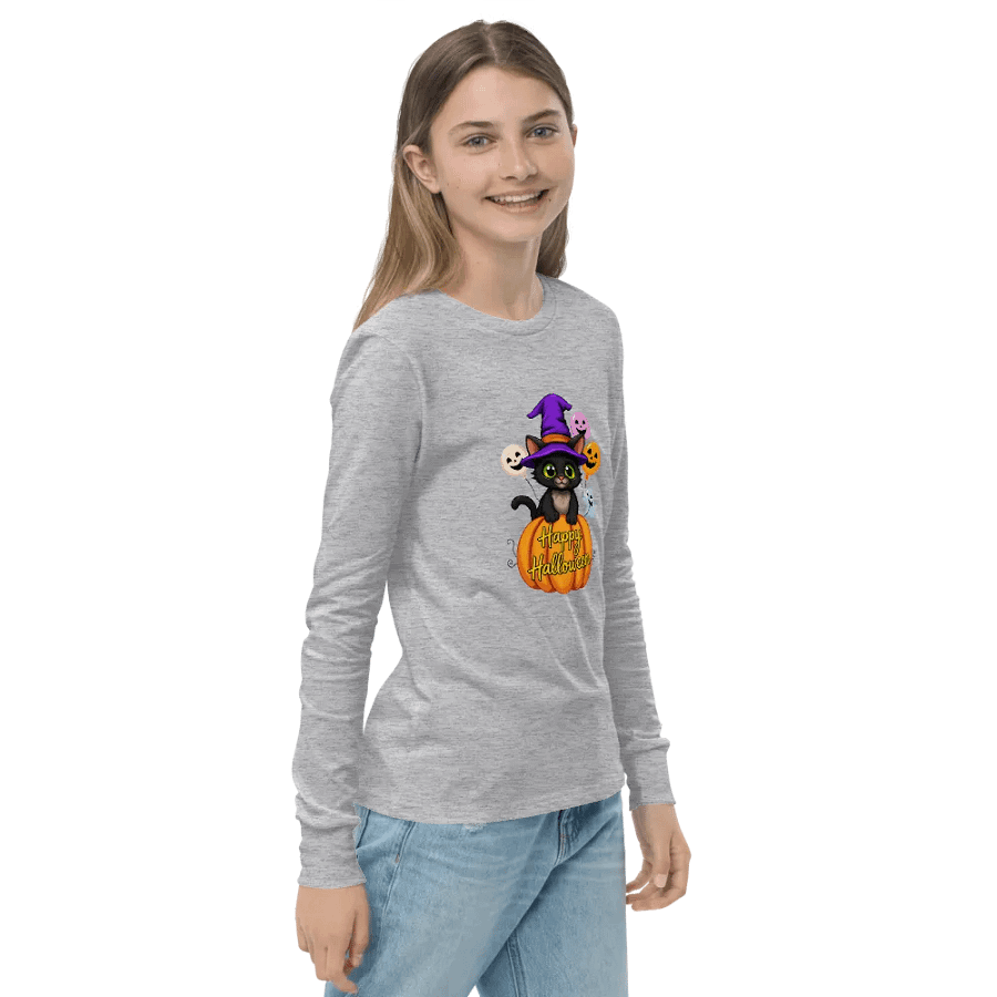 Witchy Cat Halloween Youth L/S Tee product image (7)