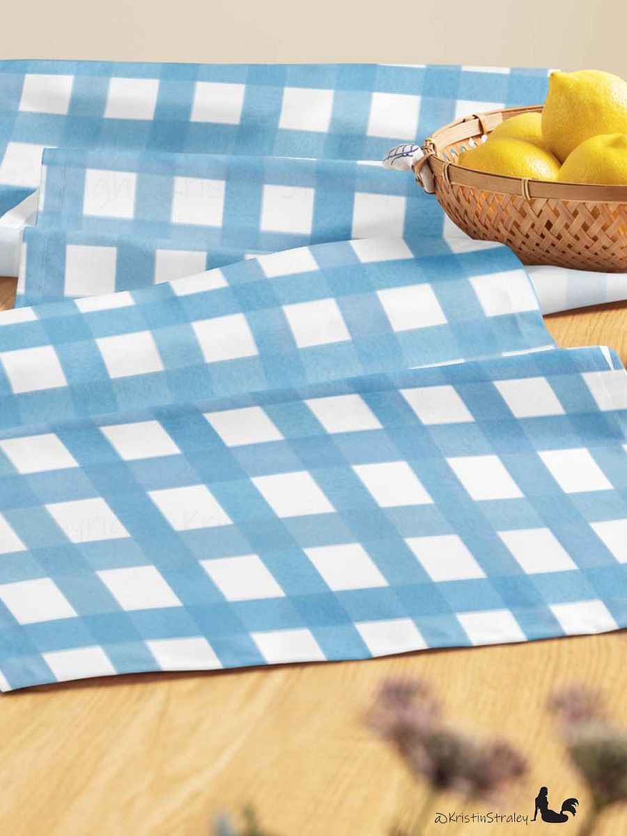 Blue Gingham Checker on White Table Runner product image (6)