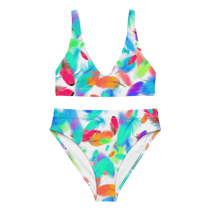Colorful Feather Pattern Design High Waisted Bikini - v3 product image (2)