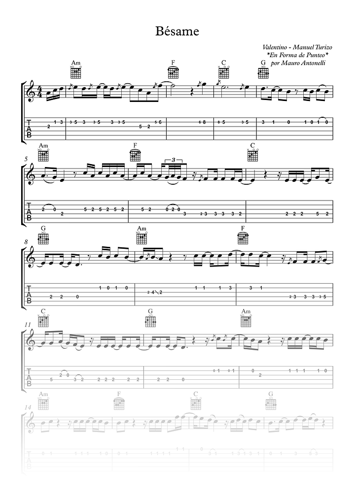 Bésame - Partitura + Tab + Acordes + Pista product image (1)