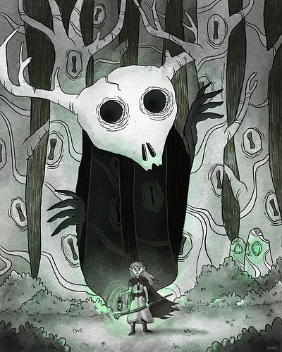 A traveling necromancer and their giant undead forest god familiar. For this week’s @chaoticdrawalong prompt.

#chaoticdrawal...
