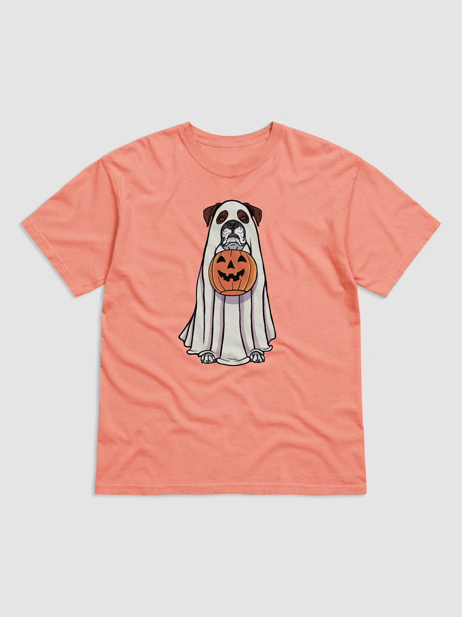Funny Halloween Boxer Dog(Brindle) T-Shirt | Funny Boxer Wearing a Ghost Costume and Holding a Pumpkin Basket product image (23)