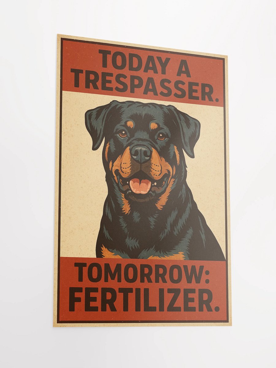 Rottweiler - Today A Trespasser. Tomorrow: Fertilizer. Poster product image (4)