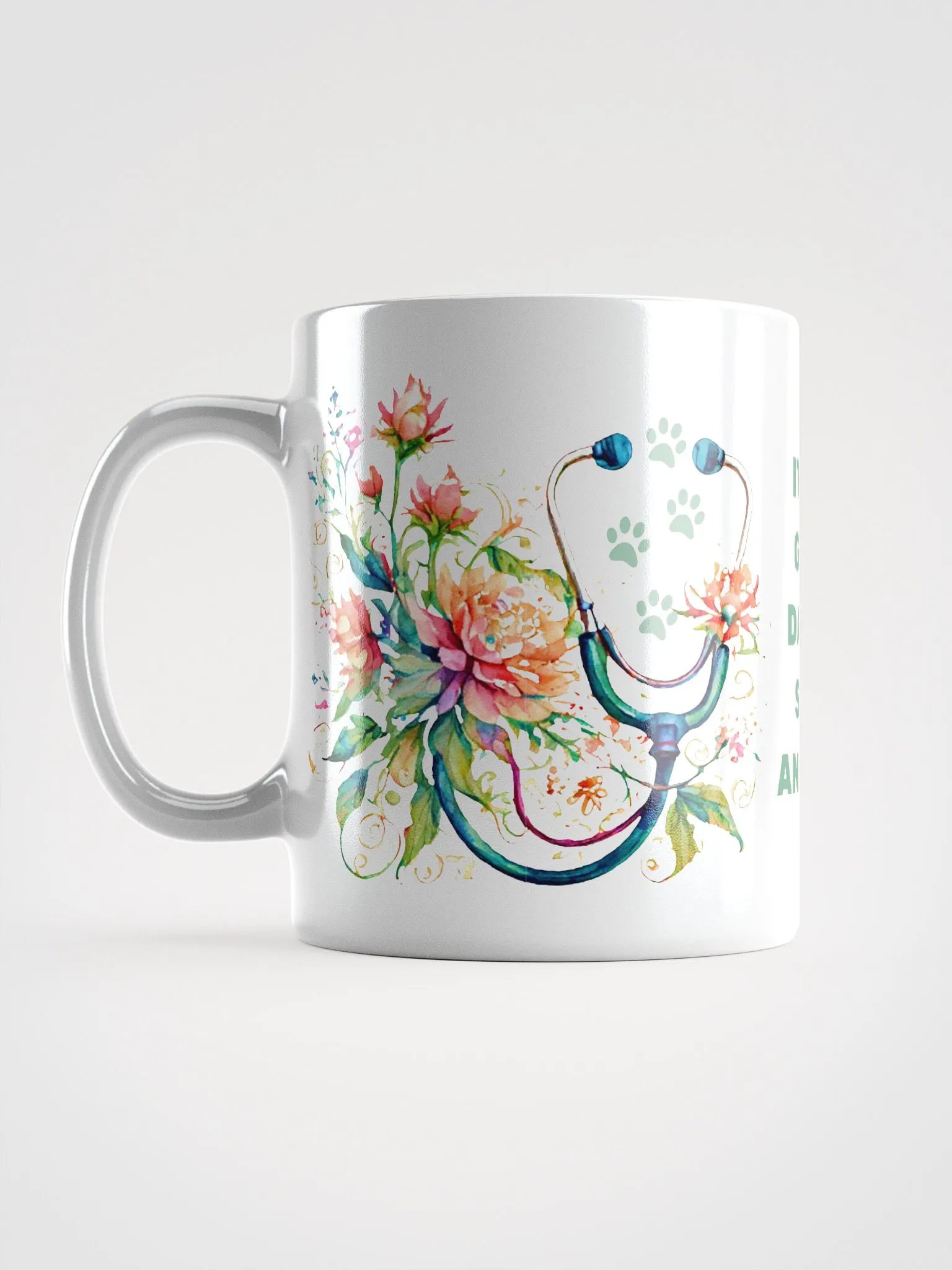 "Stethoscope with flowers and animal paw prints" ceramic mug product image (6)