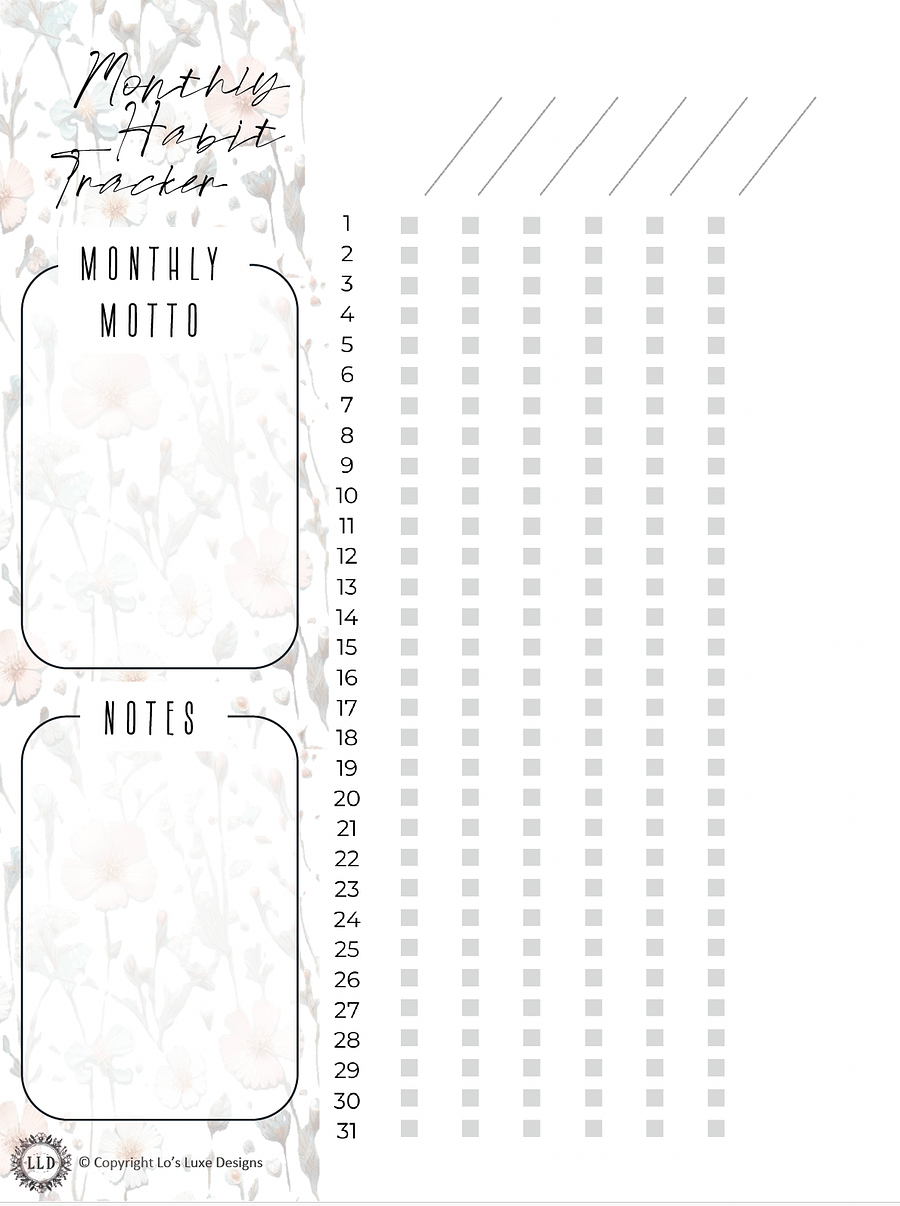 Monthly Habit Tracker - Table Wildflowers - 8.5x11 Printable product image (1)