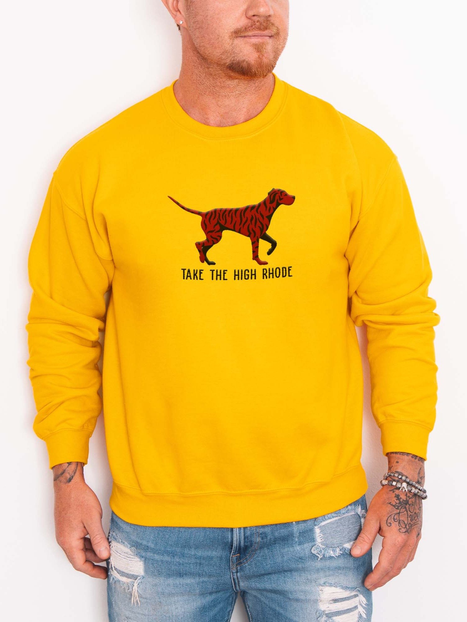 Take the High Rhode Sweatshirt (Embroidered) of a Rhodesian Ridgeback(Brindle) product image (2)