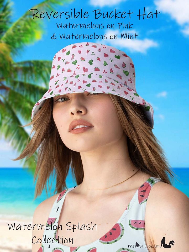 Watermelon Splash Reversible Bucket Hat Pink and Mint product image (1)