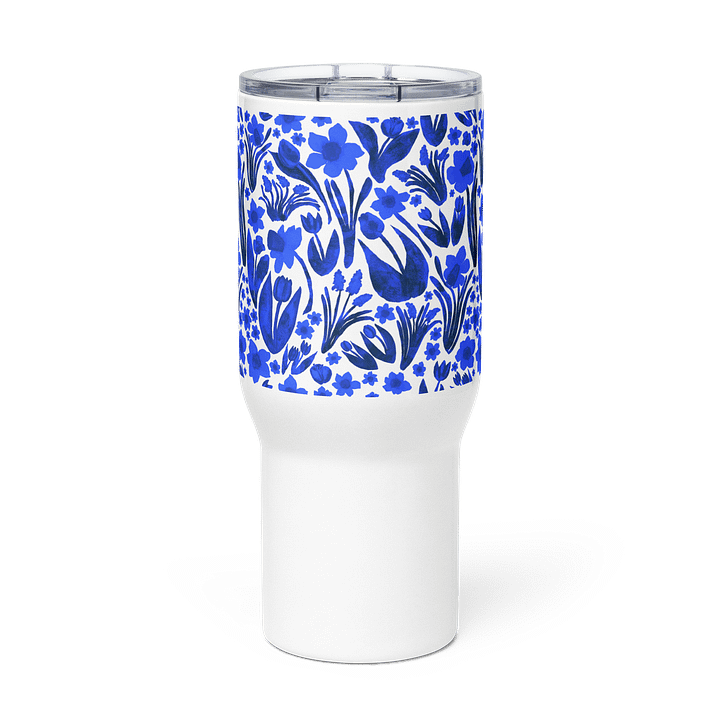 Spring Garden Royal Blue on White | 25oz/40oz Travel Mug | 🌊☕ | Allcolor 267 Stainless Steel Mug with Handle | Insulated, Spill-Proof | by MONIQUE FAELLA DESIGNS™ product image (2)