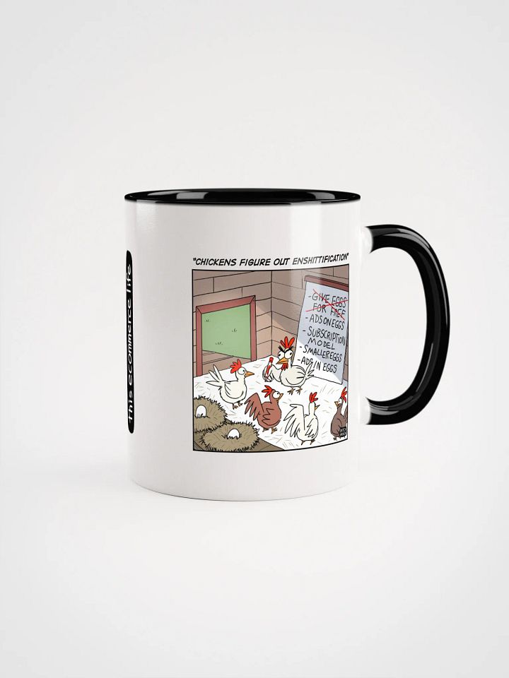 "Chickens figure out enshittification" mug product image (1)