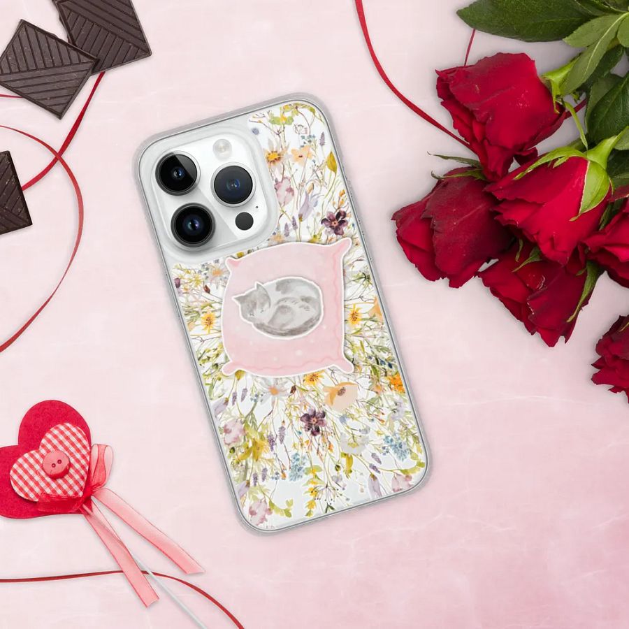 Sleeping Cat Floral iPhone Clear Case product image (294)