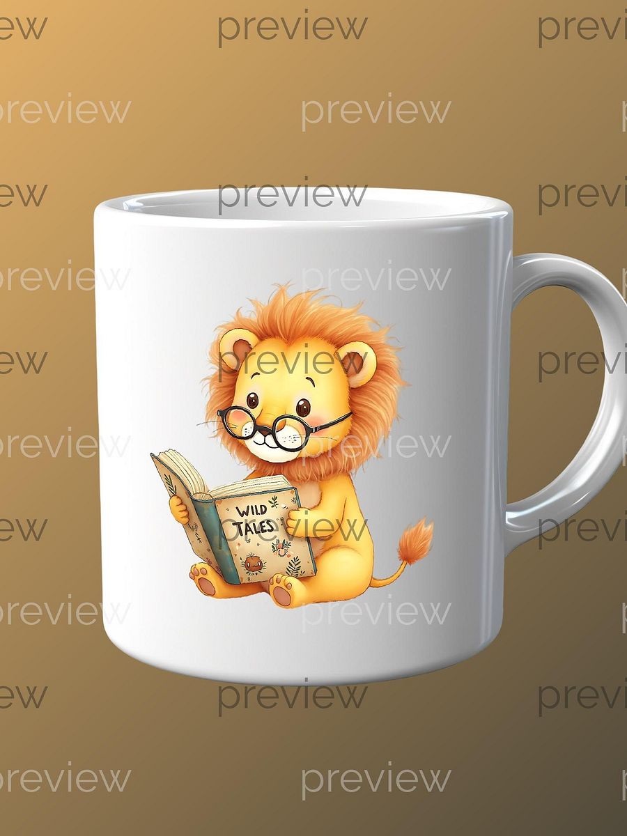 Adorable Cartoon Lion with Glasses Reading WILD TALES - Perfect Clipart for Kids' Designs and Sublimation Projects Commercial Use License product image (2)