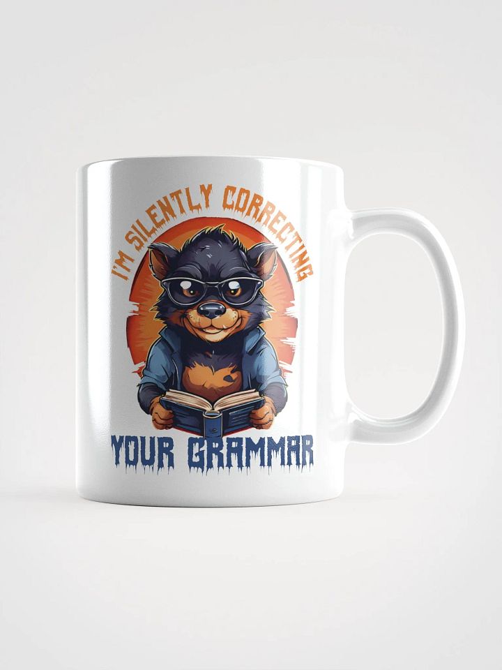 I'm Silently Correcting Your Grammar – Funny Teacher Gift White Glossy Mug Printed on Both Sides | Quirky Tasmanian Devil Design | Perfect for Grammar Enthusiasts product image (1)