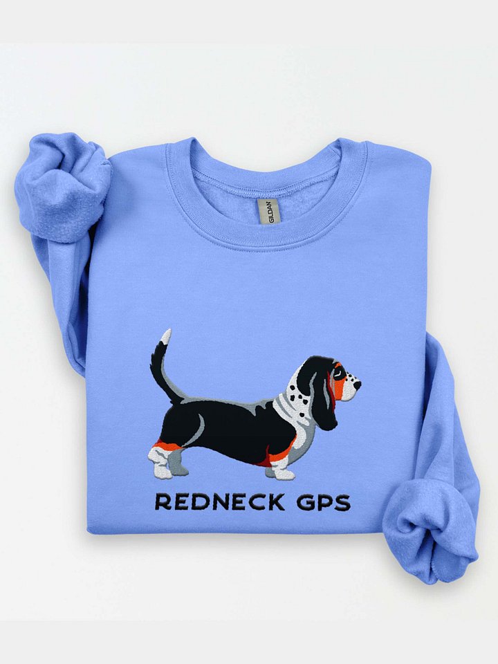 Redneck GPS Sweatshirt (Embroidered) of a Basset Hound(Tricolor) product image (1)