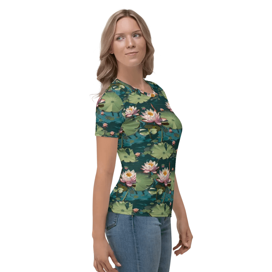 Floral Lily Pad Themed All Over Print T-shirt product image (4)