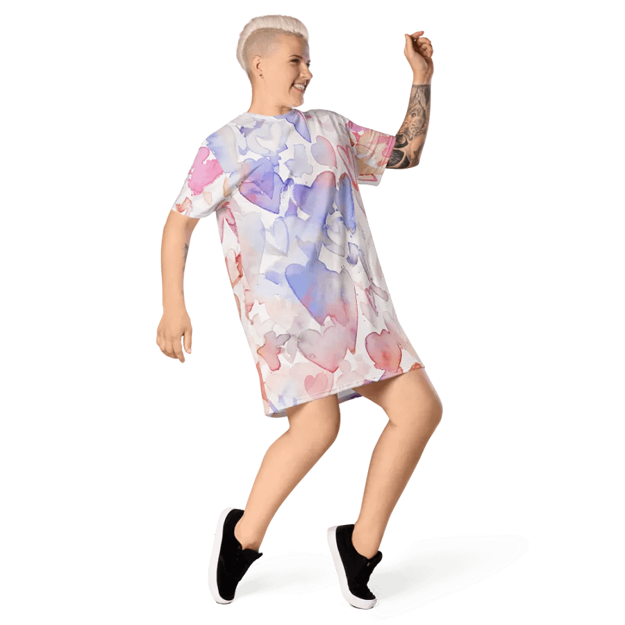 Happy Valentine Love seamless watercolour Pink and Blue hearts Pattern T-shirt Dress product image (5)