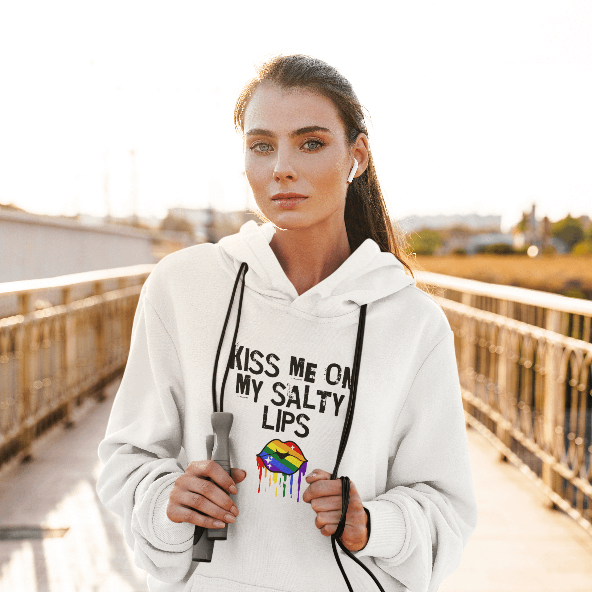 LGBTQ+ Hoodie Kiss Me On My Salty Lips Rainbow (White) product image (5)