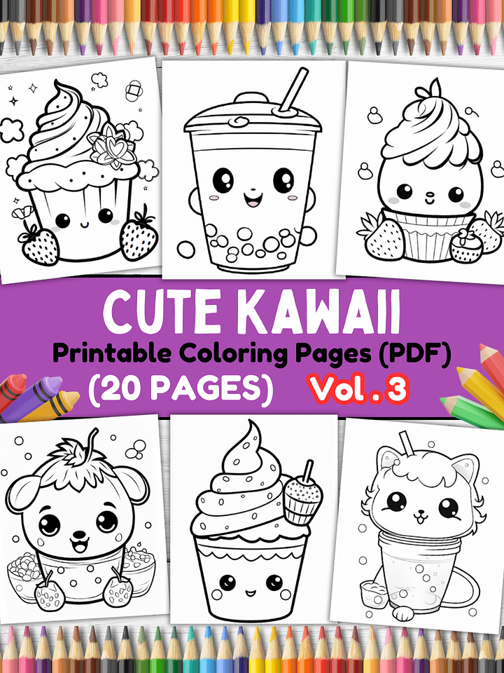 20 Cute Kawaii Coloring Pages#3 (PDF Coloring Pages) product image (1)