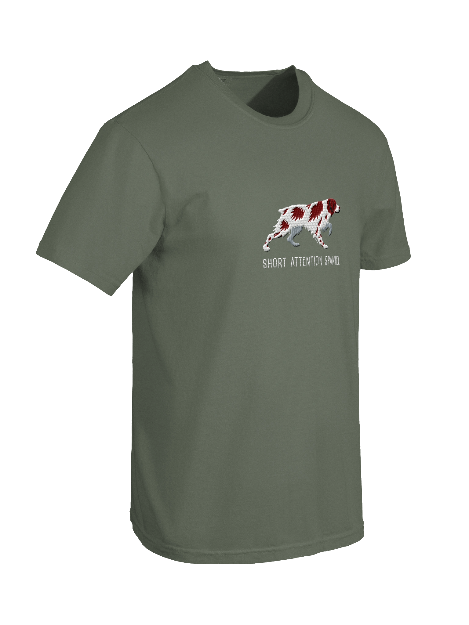 Short Attention Spaniel T-Shirt(Embroidered) of a Brittany Spaniel(Liver & White) product image (28)