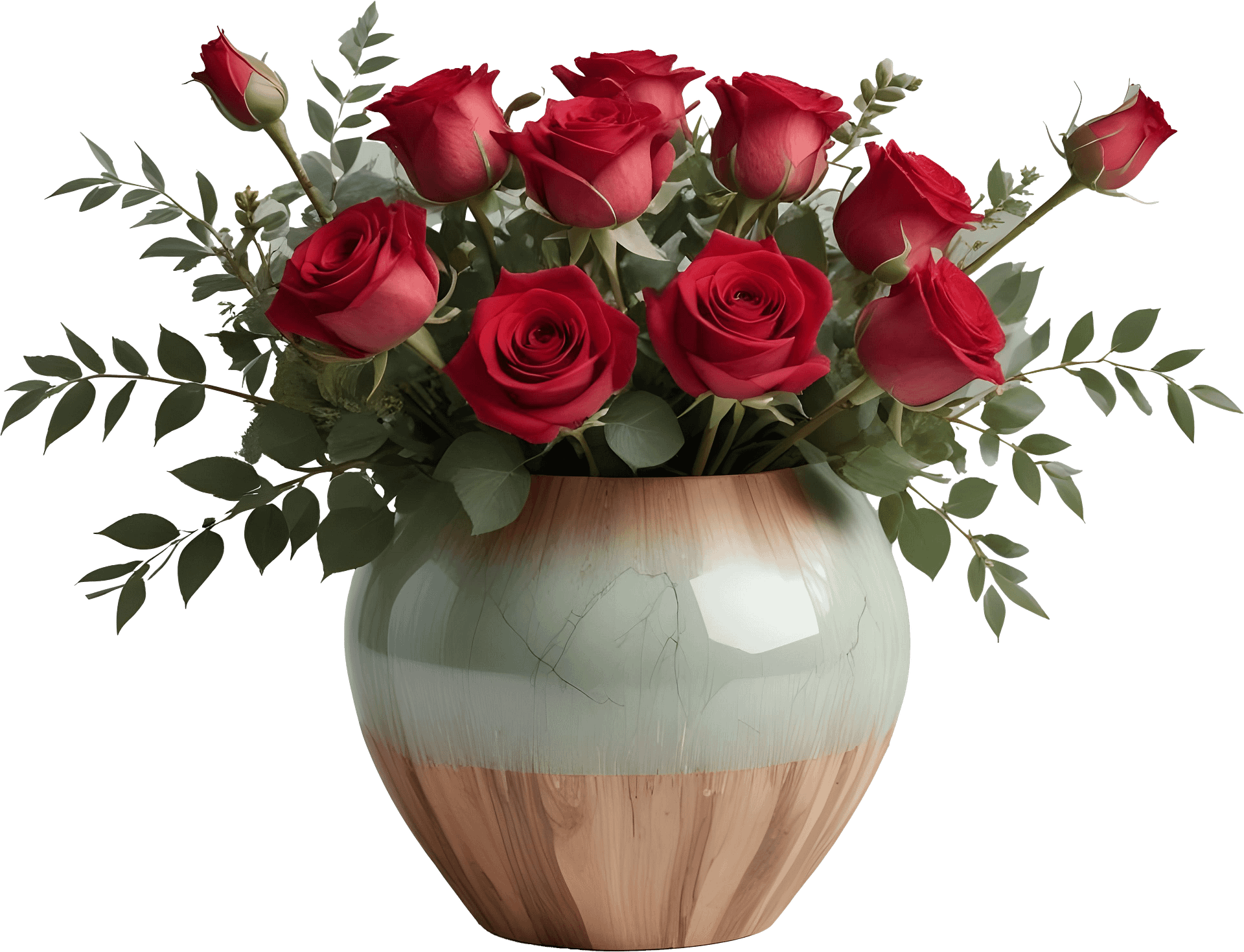 Elegant Green Gradient Vase with Red Roses PNG product image (1)