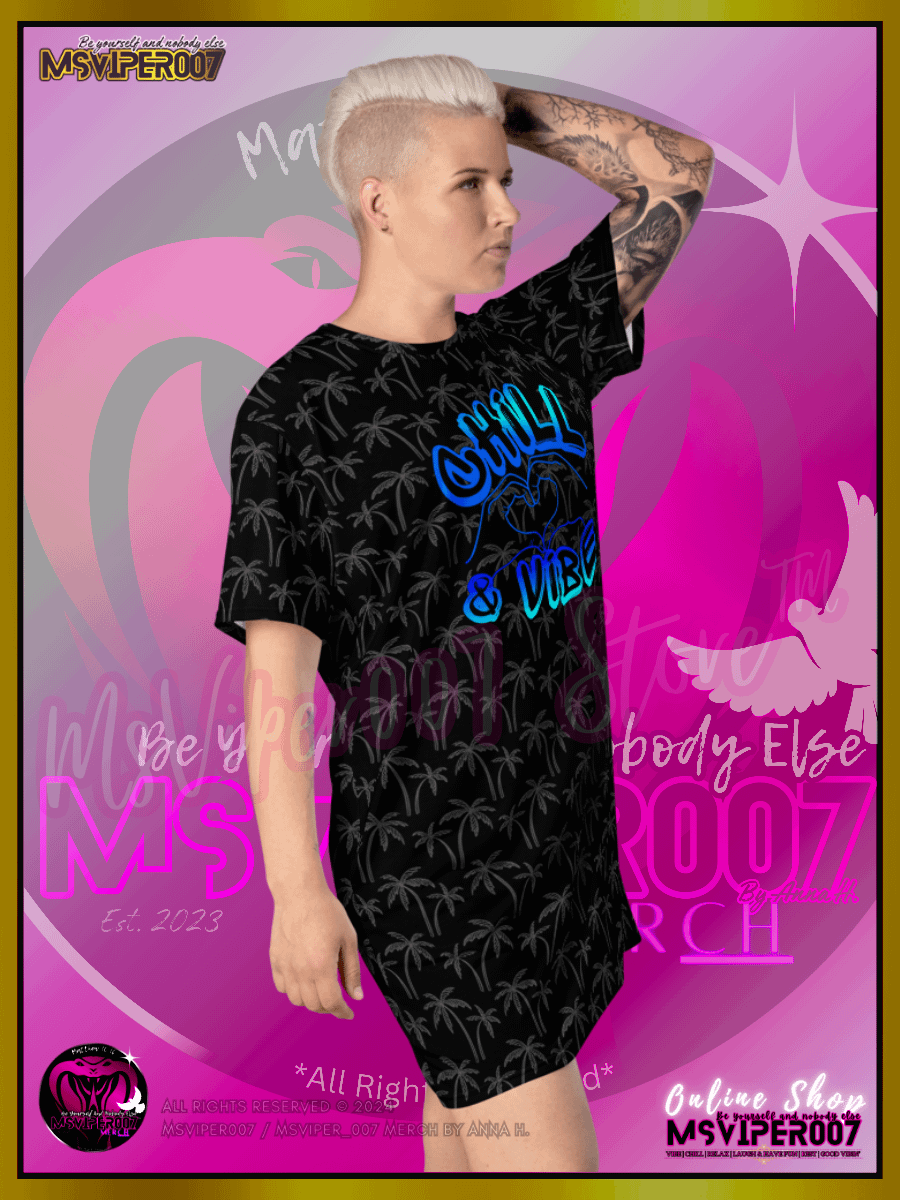 T-SHIRT DRESS - MSVIPER007'S "CHILL & VIBE™" (black/oasis blue | V2 ) T-SHIRT DRESS BY ANNA H. product image (10)