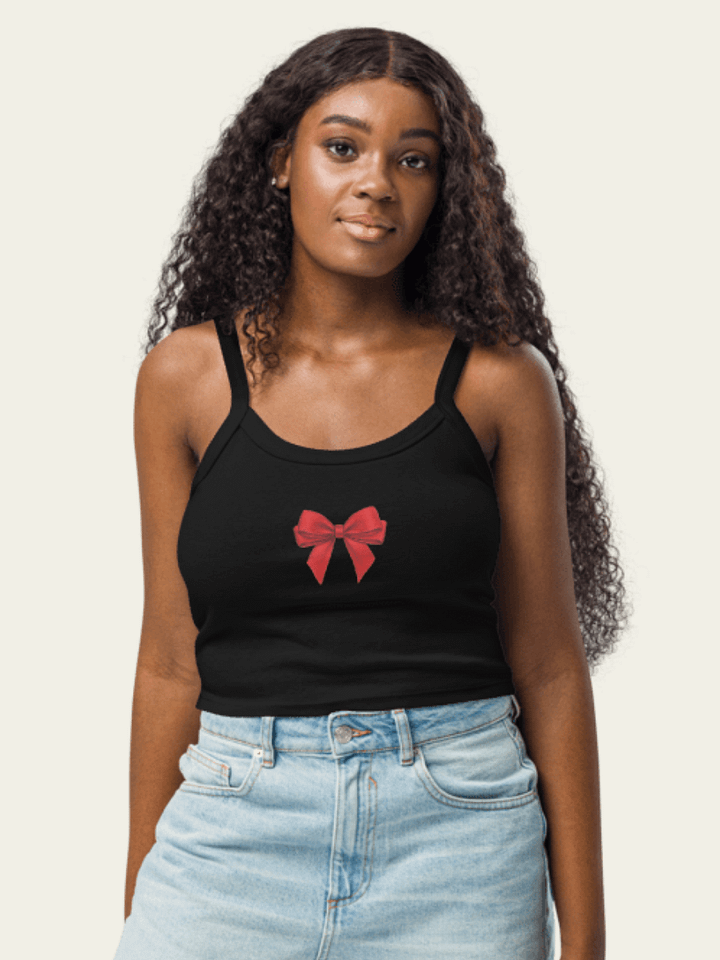Ribbed Bow Tank Top - Black product image (1)